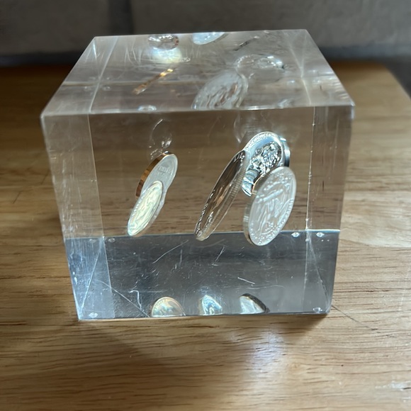Lucite Cube with Coins - Picture 2 of 5